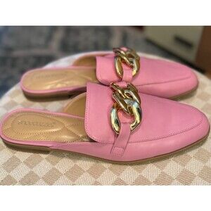 Shoedazzle Pink Women's Marissa Mule Loafers Sz 10 Gold Links Classic Career NEW